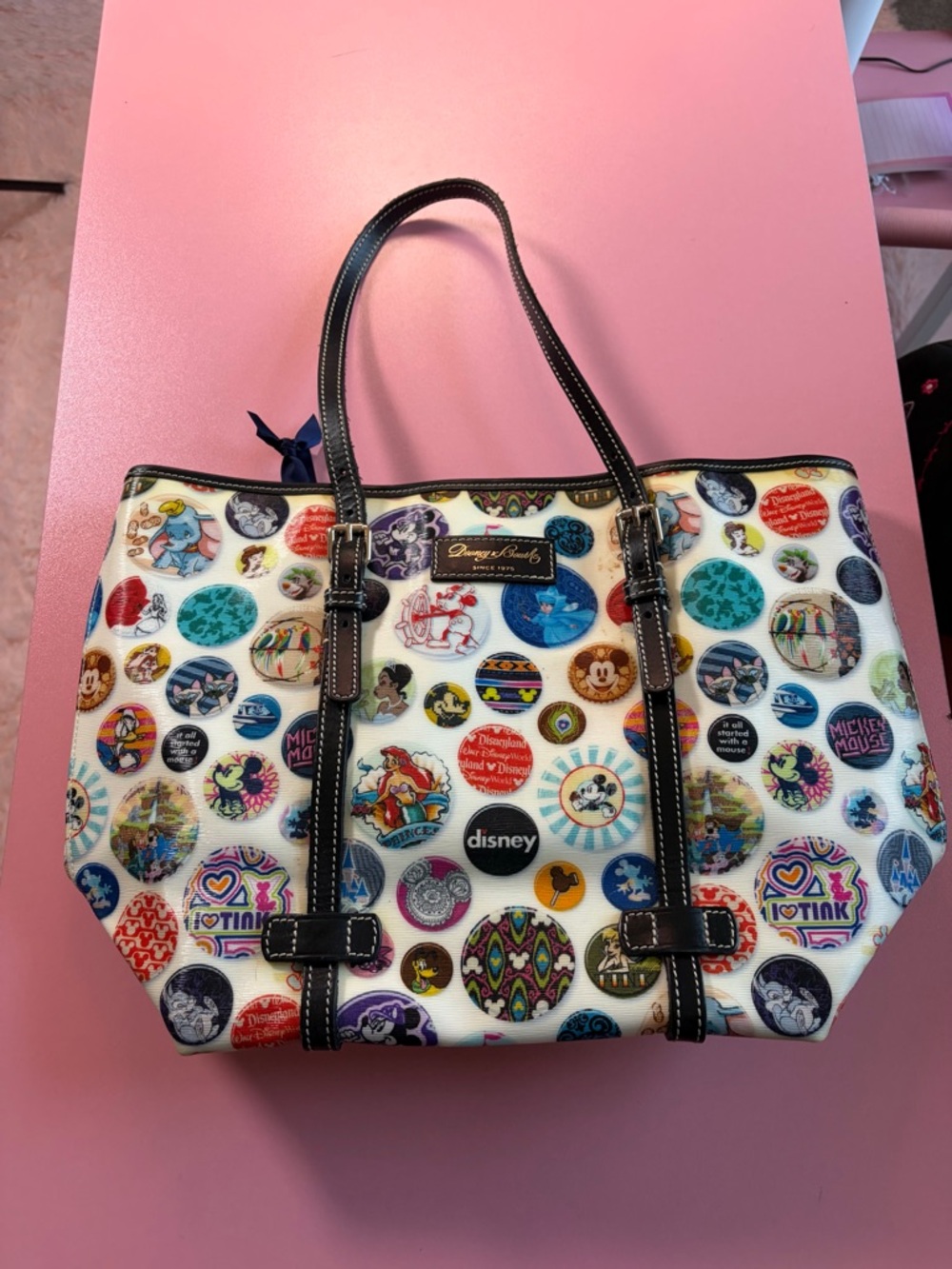 Dooney &‎ Bourke White Disney Button Print Tote with Black Trim